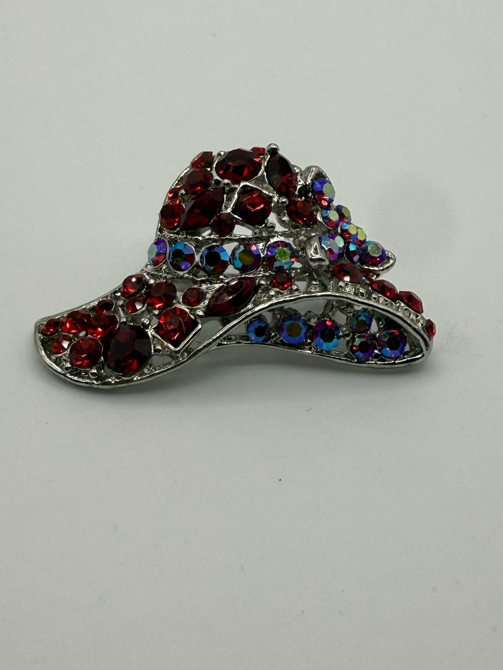 Vintage Red Hat Society Rhinestone Crystal Hat Brooch Pin Red AB